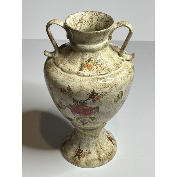Other - Vintage-Style Ceramic Floral Decorative Vase Urn With Handles